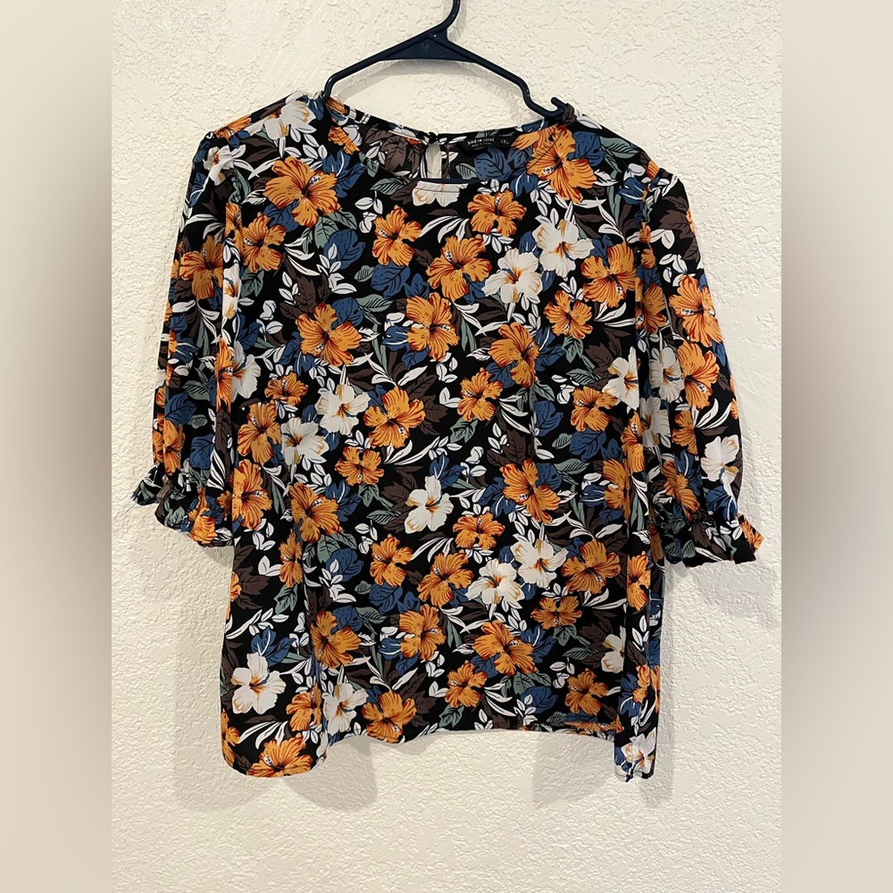 SHEIN Floral Blouse - Black, Orange, and White